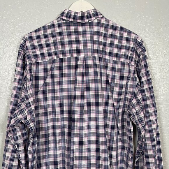 Peter Millar Men L Tall Blue White Pink Plaid Button Front Shirt Long Sleeve - Picture 7 of 8